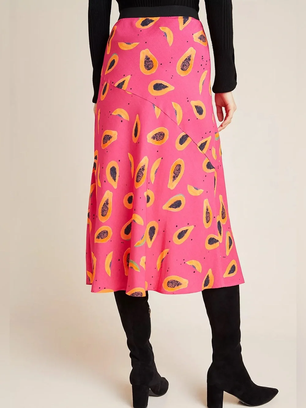 NWT Anthropologie Abstract Midi Skirt Papayas Pink Yellow L Large